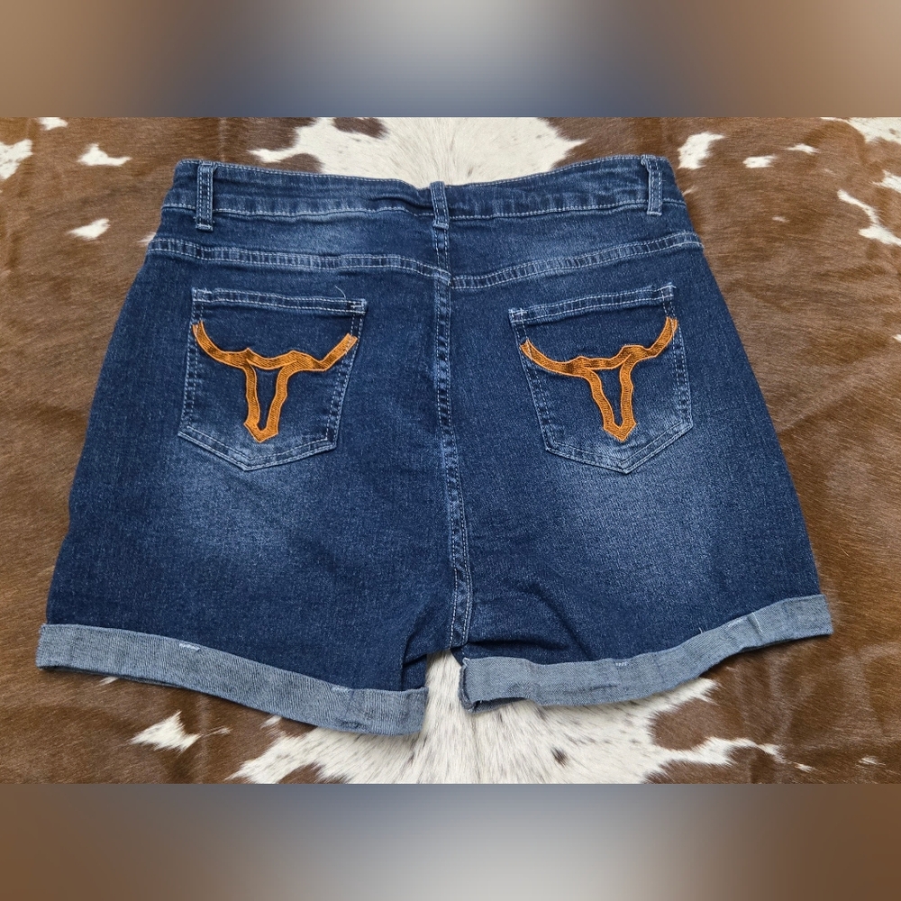 Denim Shorts with Embroidered Pockets